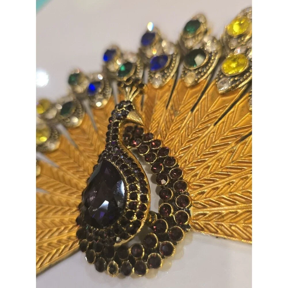 Vintage Peacock Rhinestone Jewelry Component / Necklace Centerpiece One Missing